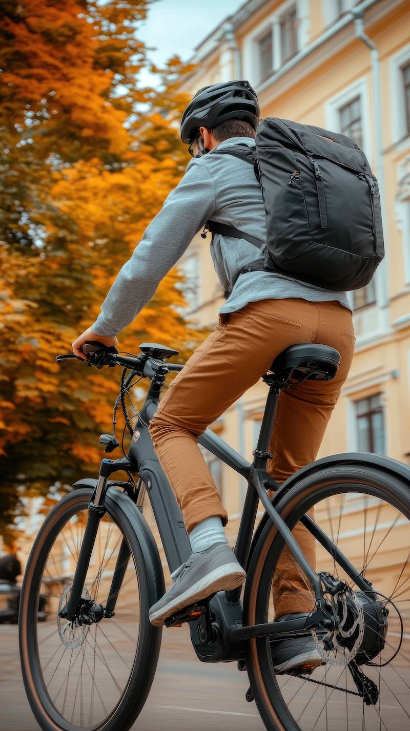 Mann mit Jobbike im Herbst durch Park