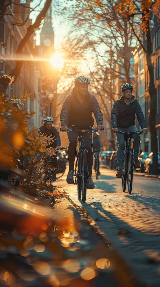 Fahrradfahrer im Herbst in der Stadt