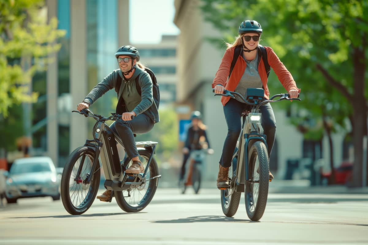 Zwei Radfahrer Fahren In Der Stadt